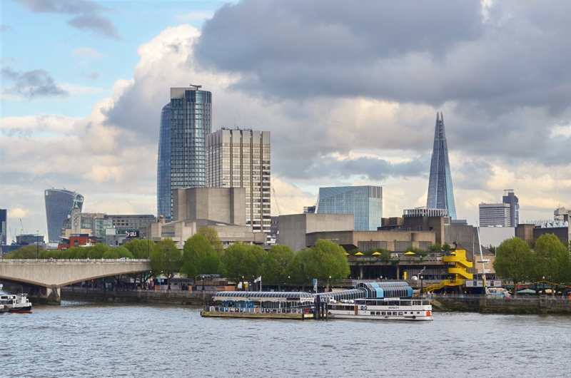 1 - View across the River Thames in London, looking toward the city skyline from the South Bank